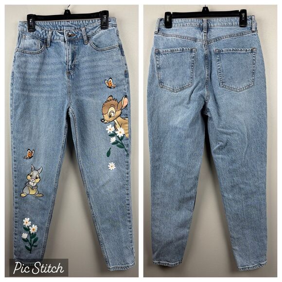 DISNEY Bambi Thumper Jeans High Rise Mom Stretch 29 Denim Womens Size 9 - Picture 1 of 13